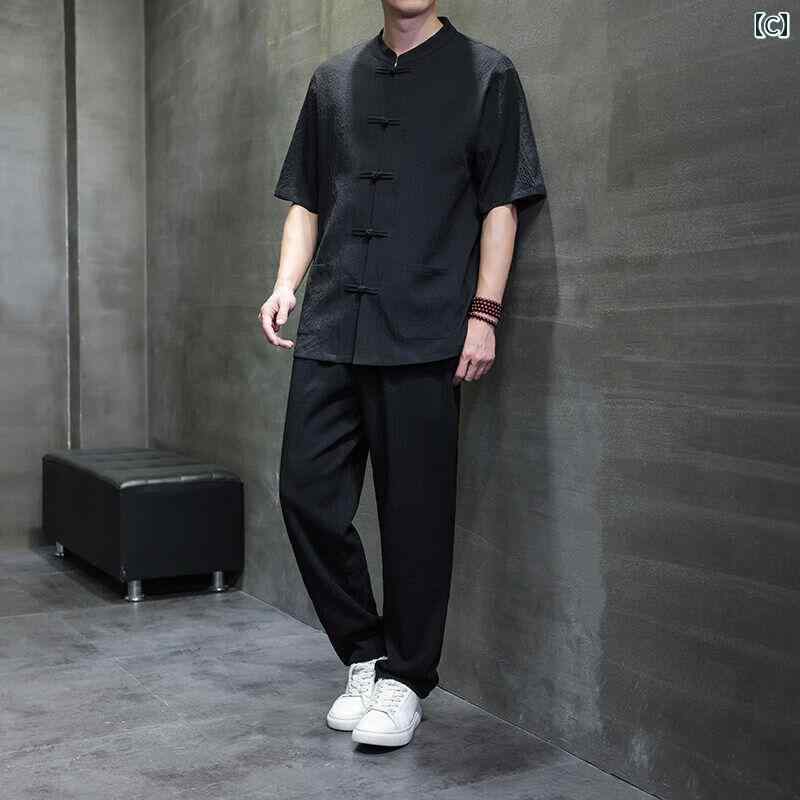 メンズ ファッション 服 男性用 オシャレ シンプル 大人 かっこいい ストリート 夏 冷感 アジアンテイスト ショート袖 唐装 licot-12694287 リコット サンプル画像3