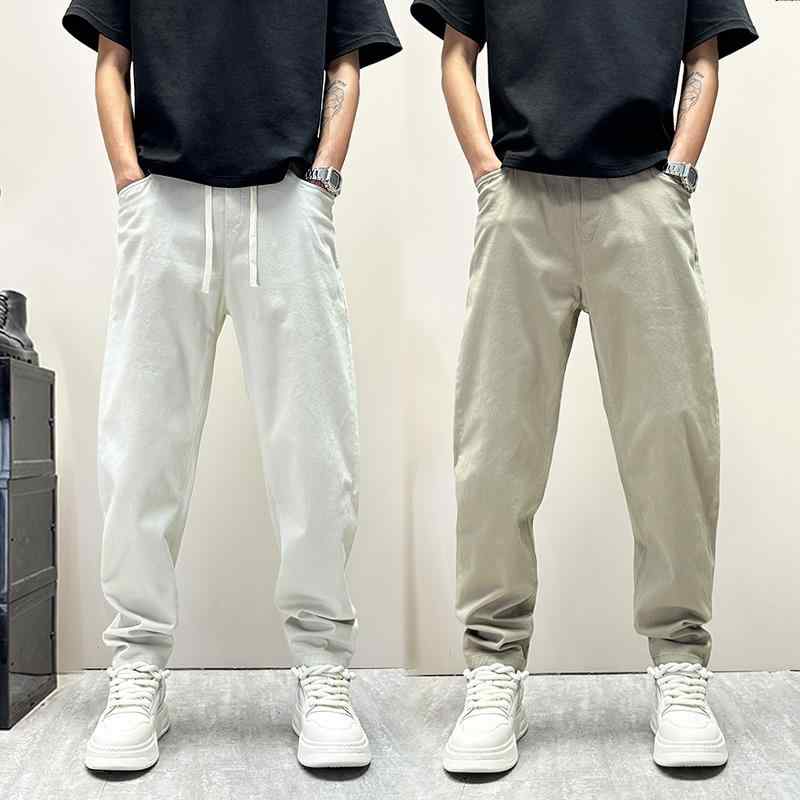 メンズ ファッション 服 男性用 オシャレ シンプル 大人 かっこいい ストリート 伸縮性 ストレッチ ストレッチ ウエスト カーキ色 ストレート パンツ ズボン 履物 薄手 スリム フィット スキニー コットン 通気性