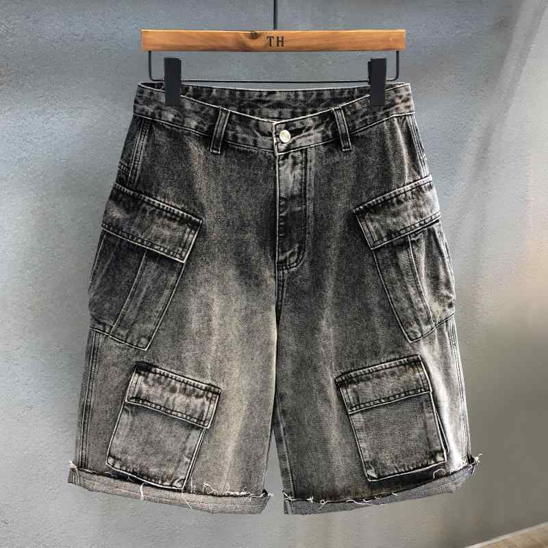 Denim - メンズ ファッション 服 男性用 オシャレ シンプル 大人 かっこいい ストリート ヘビーデューティー ウォッシュ加工 六分丈 デニム パンツ ズボン 履物 ストレート