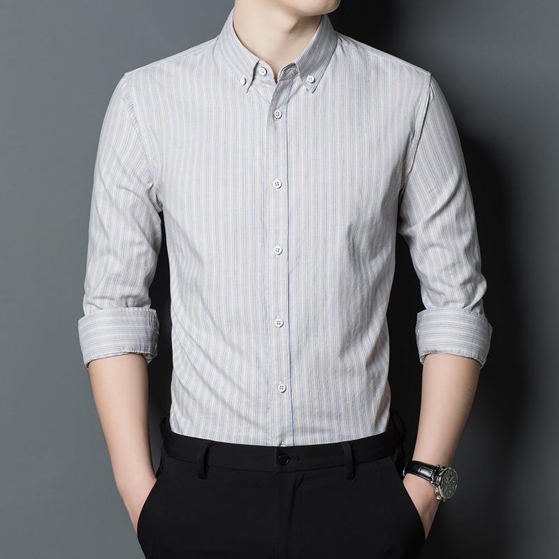 Rakuten - メンズ ファッション 服 男性用 オシャレ シンプル 大人 かっこいい ストリート 綿 長袖 シャツ ビジネス カジュアル 韓国スタイル 縦縞 スリム ウェア