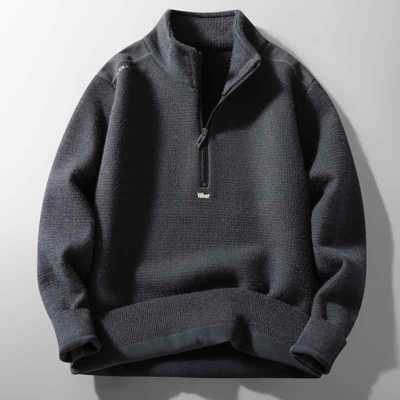 メンズ ファッション 服 男性用 オシャレ シンプル 大人 かっこいい ストリート ウール スタンドカラー ハーフ ジッパー 厚手 ベルベット セーター 暖かい