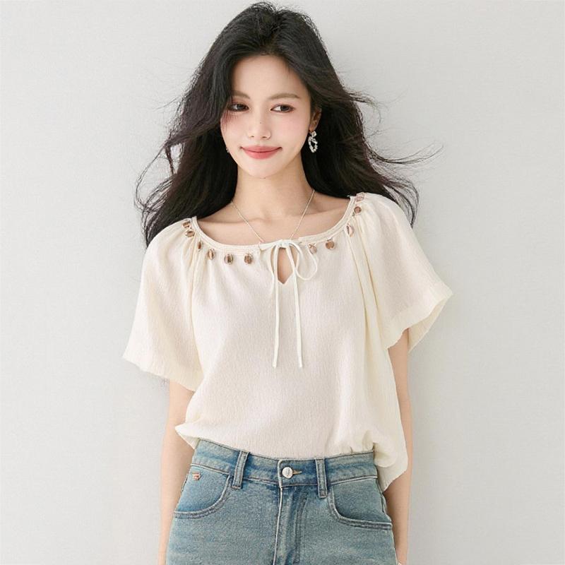 秋コーデ レディース ファッション 女性用 フレンチ ハイエンド 半袖 シフォン シャツ ボヘミアン ゆったり スリム トップス
