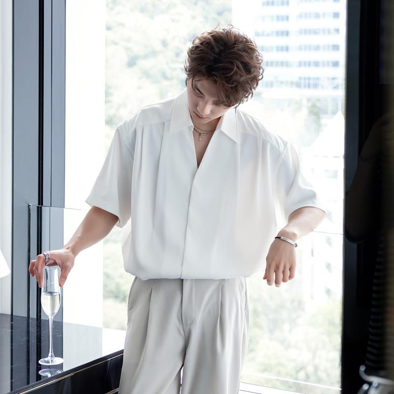 メンズ ファッション 服 男性用 オシャレ シンプル 大人 かっこいい ストリート 服 Vネック シャツ 軽量 ハイエンド