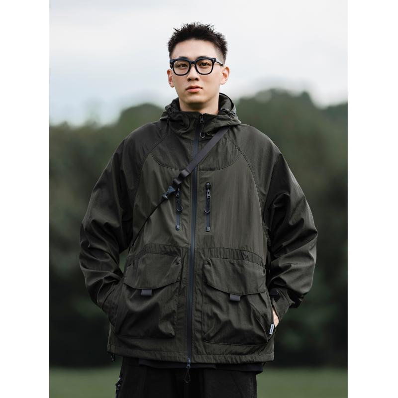 乐天商城 - メンズ ファッション 服 男性用 オシャレ シンプル 大人 かっこいい ストリート アウトドア カラーマッチング フード付き ワークウェア ジャケット レディース ゆったり トップス