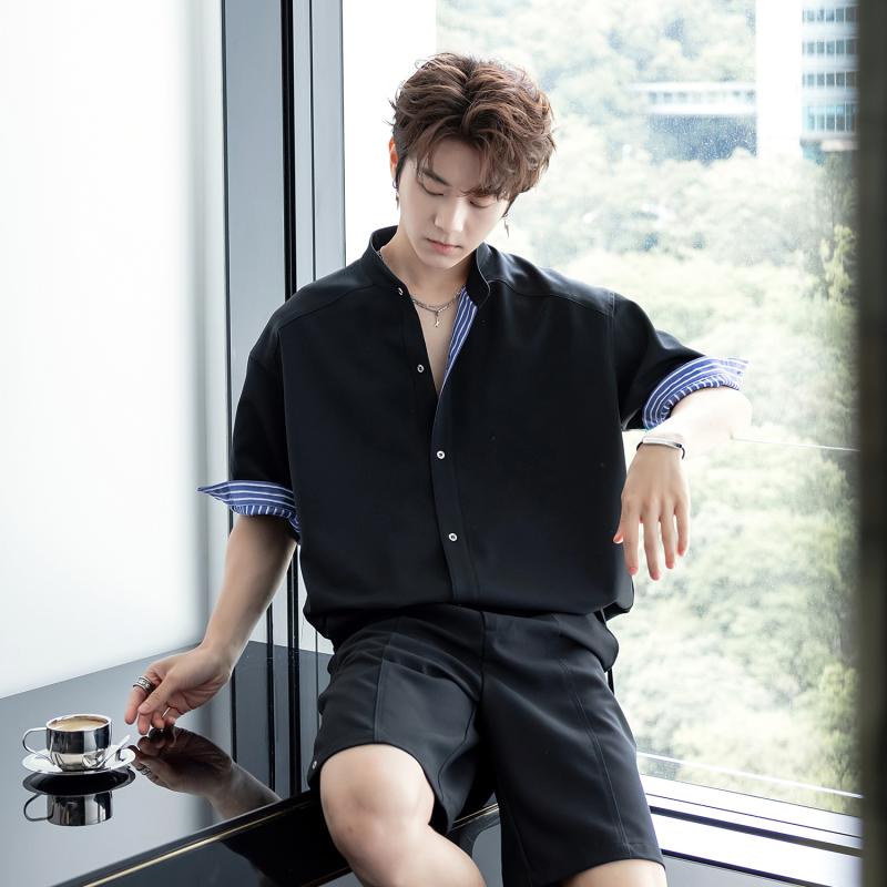 Rakuten - メンズ ファッション 服 男性用 オシャレ シンプル 大人 かっこいい ストリート ハイエンド ストライプ スタンドカラー シャツ