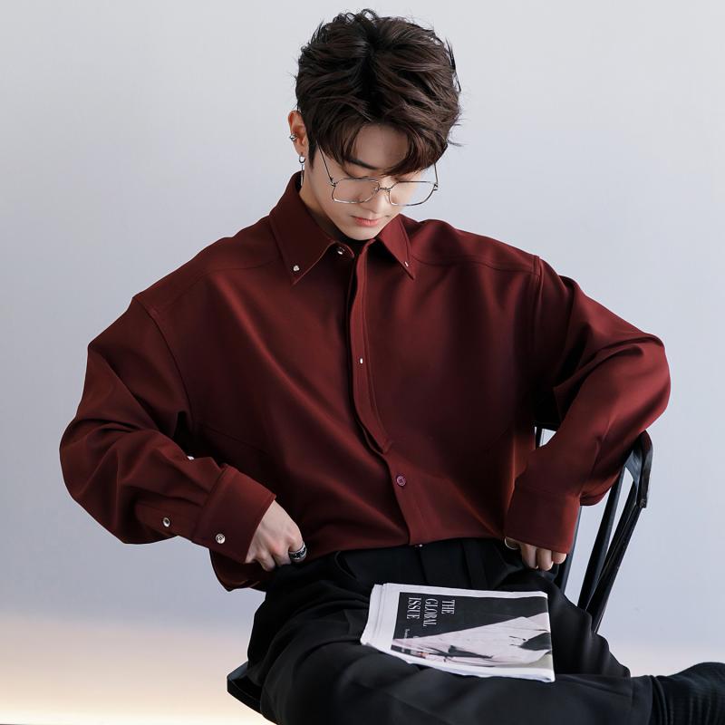 メンズ ファッション 服 男性用 オシャレ シンプル 大人 かっこいい ストリート ゆったり カジュアル シャツ 無地 ハイエンド ネクタイ 長袖