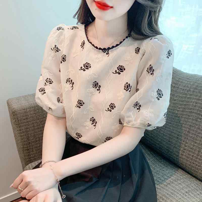 秋コーデ レディース ファッション 花柄 半袖 Tシャツ シック シフォン トップス スタイリッシュ