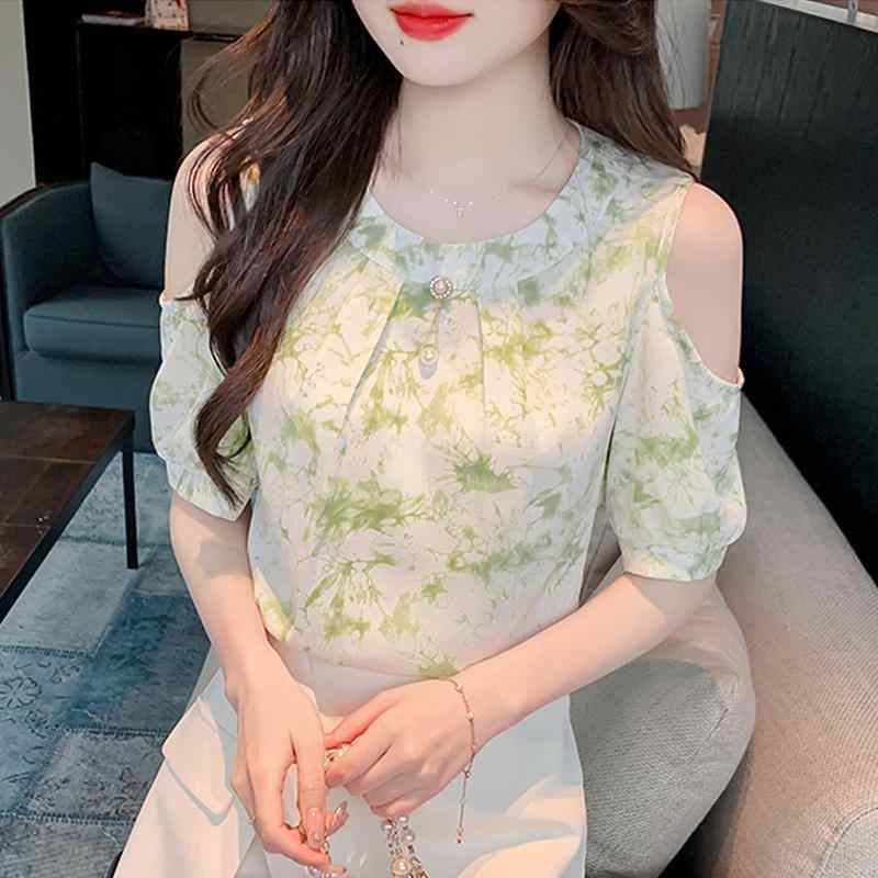 秋コーデ レディース ファッション フレンチ フローラル オフショルダー 半袖 Tシャツ シック シフォン トップス