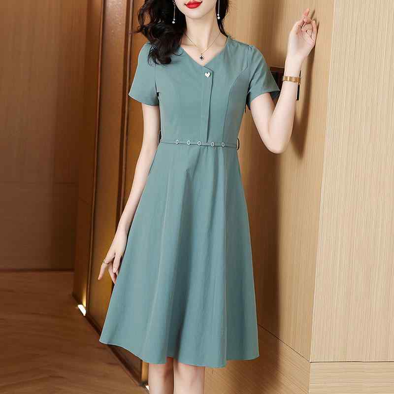 秋コーデ レディース ファッション ドレス 服 スタイル ウエスト スリミング Aライン 半袖 ミディアム スカート