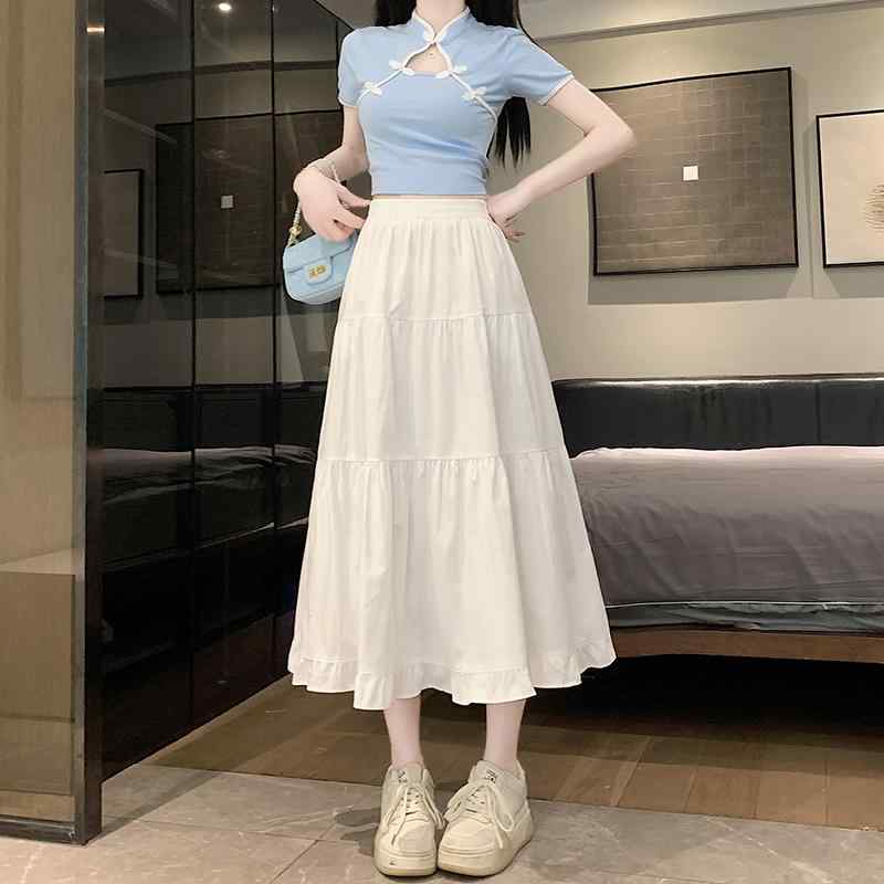 秋コーデ レディース ファッション ホワイト スカート Aライン フレンチスタイル ハイウエスト スリム レース スカート