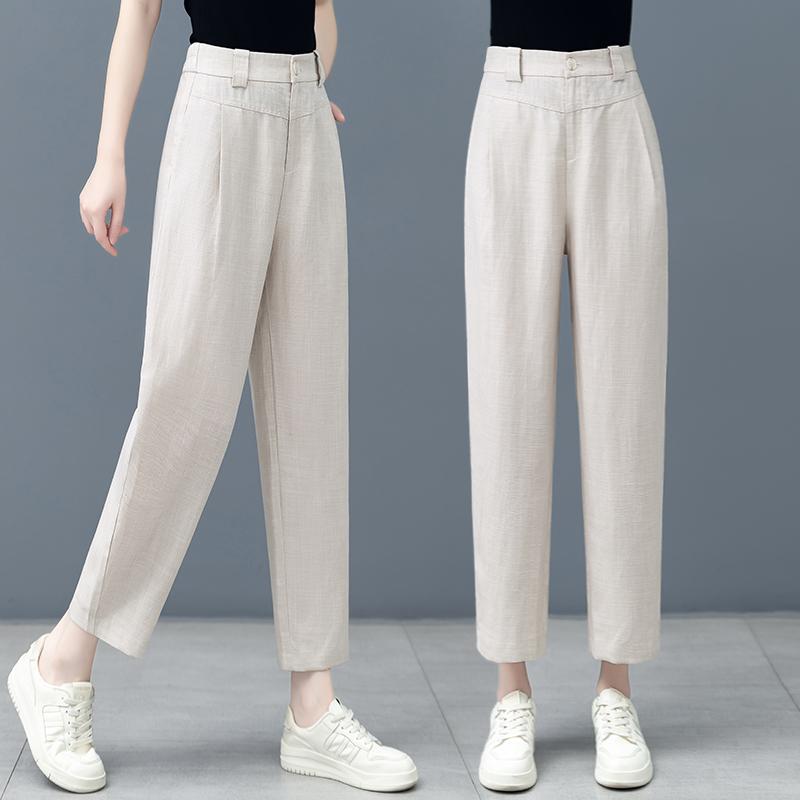 秋コーデ レディース ファッション テンセル リネン パンツ 薄手 ハイウエスト ゆったり スリム