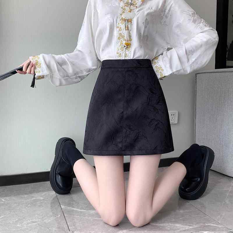 秋コーデ レディース ファッション ジャカード スカート ハイウエスト スリム Aライン