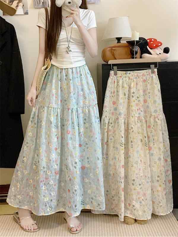 秋コーデ レディース ファッション 女性用 花柄 スカート 大きいサイズ ハイウエスト スリム ミディアム ロング Aライン アンブレラ