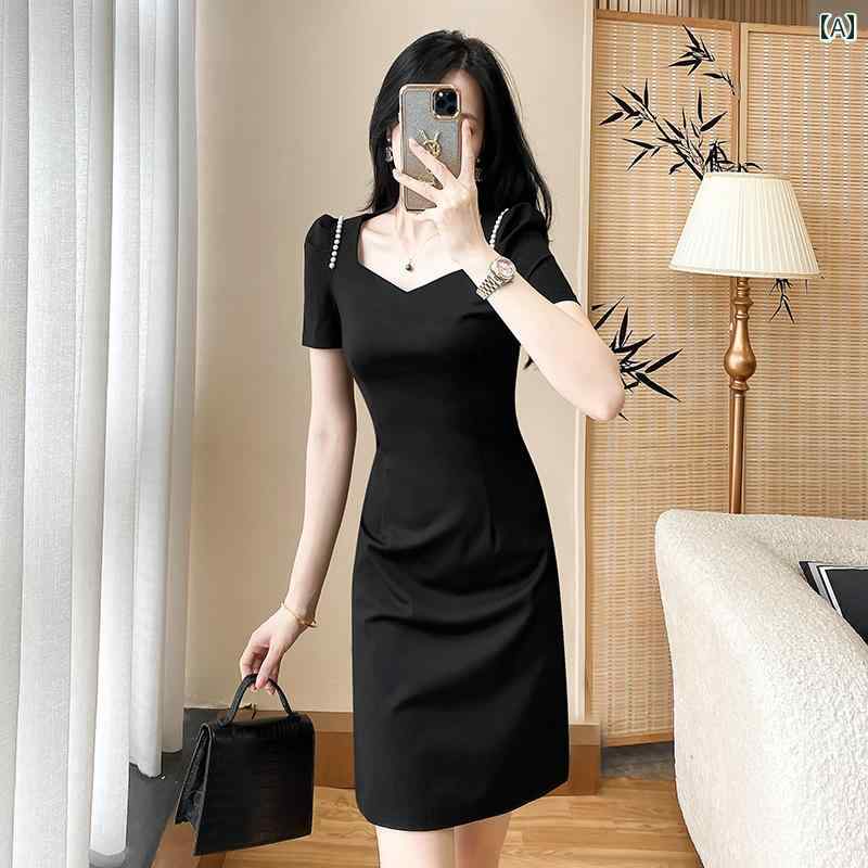 レディース ファッション 服 オシャレ カワイイ 女性用 シンプル 大人カワイイ 大きいサイズ 婦人服 黒 ドレス スタイル ウエスト スリム aライン スカート