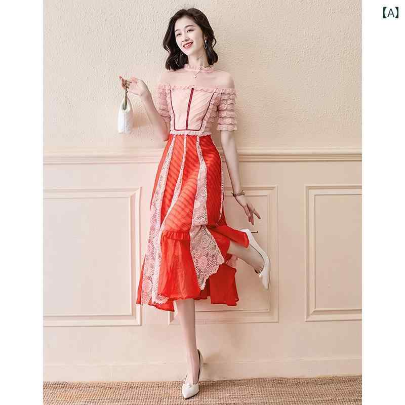 レディース ファッション 服 オシャレ カワイイ 女性用 シンプル 大人カワイイ 大きいサイズ 婦人服 レース シフォン ドレス 夏 ハイエンド スカート ロング スカート