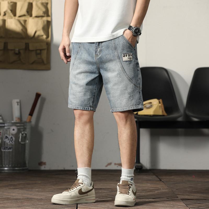乐天商城 - メンズ ファッション 服 男性用 オシャレ シンプル 大人 かっこいい ストリート アメリカン ワークウェア デニムパンツ サマー 薄手 ミドル丈 パンツ ライト カラー ブリーチーズ