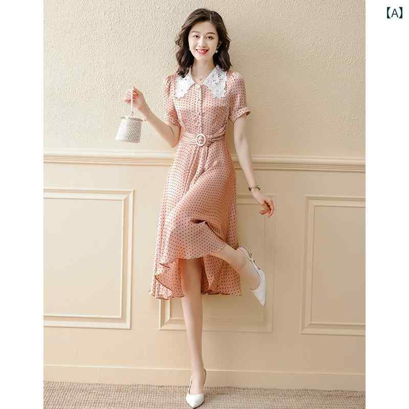 乐天商城 - レディース ファッション 服 オシャレ カワイイ 女性用 シンプル 大人カワイイ 大きいサイズ 婦人服 フレンチ シャツ ドレス 夏 シフォン ウエスト スリム ロング スカート
