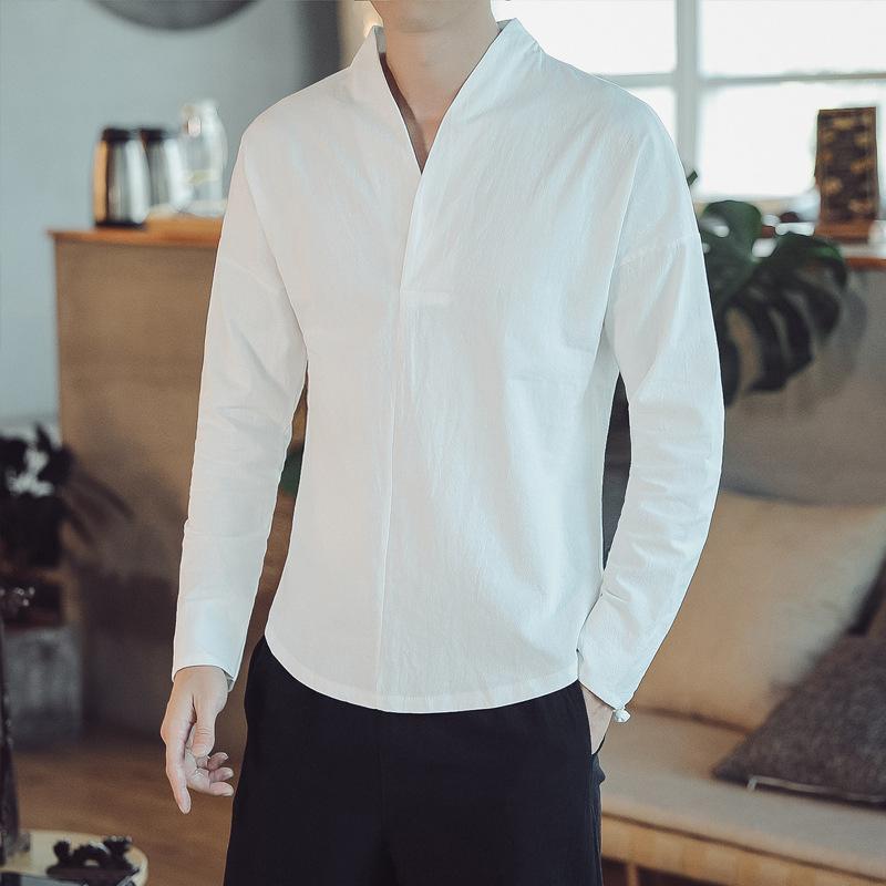 Tシャツ 男性用 長袖 綿　麻 レトロ インナー 大きいサイズ 通勤 普段使い 部屋着 カジュアル 軽量 通気性 伸縮性 ストレッチ ミドル丈 ベーシック シンプル ゆったり