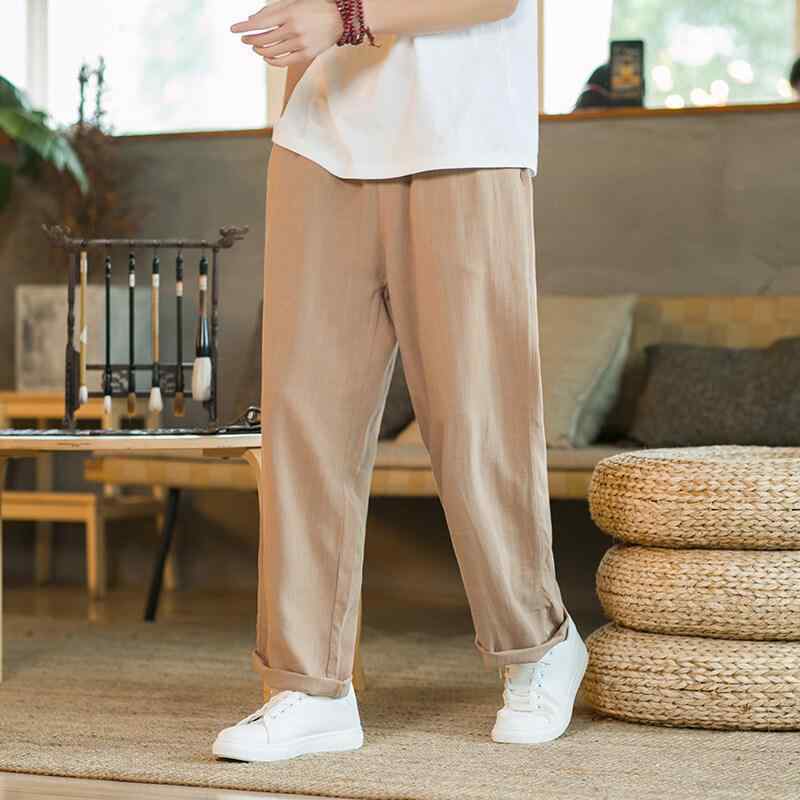 パンツ 男性用 夏季 薄手 ドレープ 伸縮性 ストレッチ 麻 ストレート レジャー 長ズボン 通勤 通学 アウトドア カジュアル 軽量 涼しい 細身 スリム フィット
