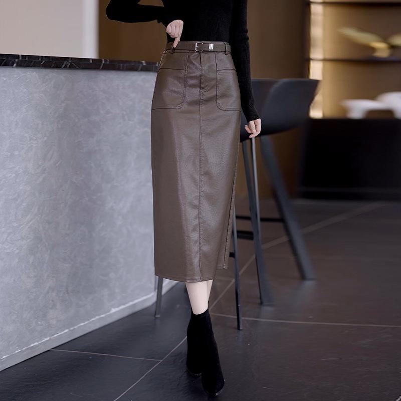 レディース ファッション オシャレ 服 女性用 シンプル 大人カワイイ 婦人服 秋　冬コーデ レザースカート ハーフ スカート ハイウエスト ベルベット ロング ストレート ミディアム ワンステップ スカート