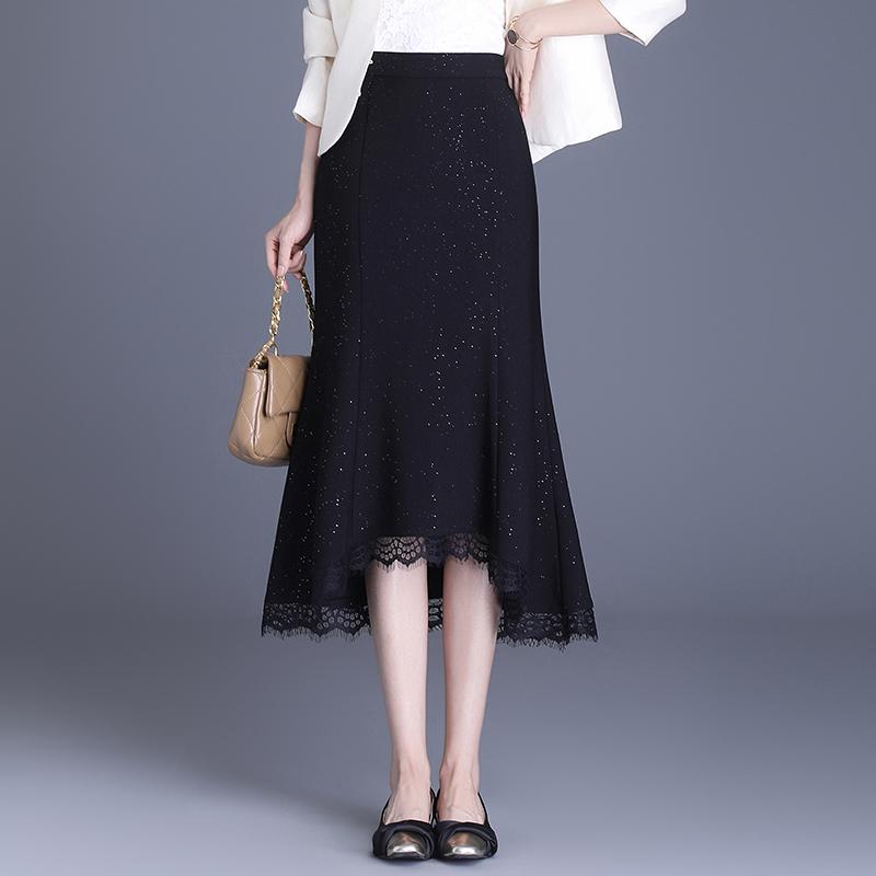 秋コーデ レディース ファッション ハイエンド スワローテール スカート ハーフ 春 ハイウエスト ミディアム スリムフィット スパンコール スカート