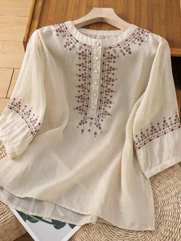 秋コーデ レディース ファッション 薄手 綿 リネン シャツ 女性用 スタイリッシュ ハイエンド ラミー 七分袖 トップス