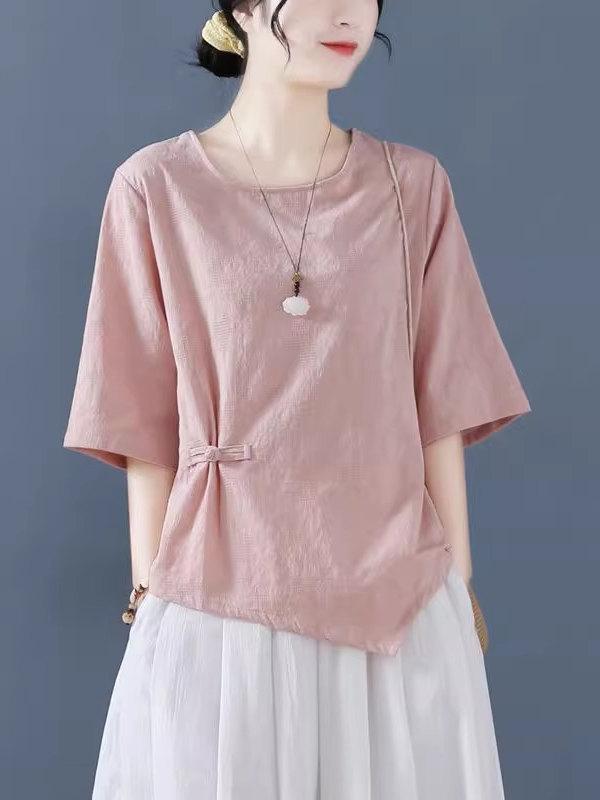 秋コーデ レディース ファッション 女性用 コットン リネン 半袖 Tシャツ 大きいサイズ ゆったり スリム リネン トップス