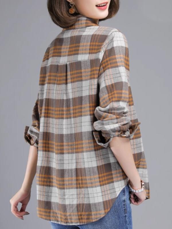 Rakuten - 秋コーデ レディース ファッション 秋　冬 綿 チェック柄 トップス 大きいサイズ ゆったり 長袖 シャツ ジャケット