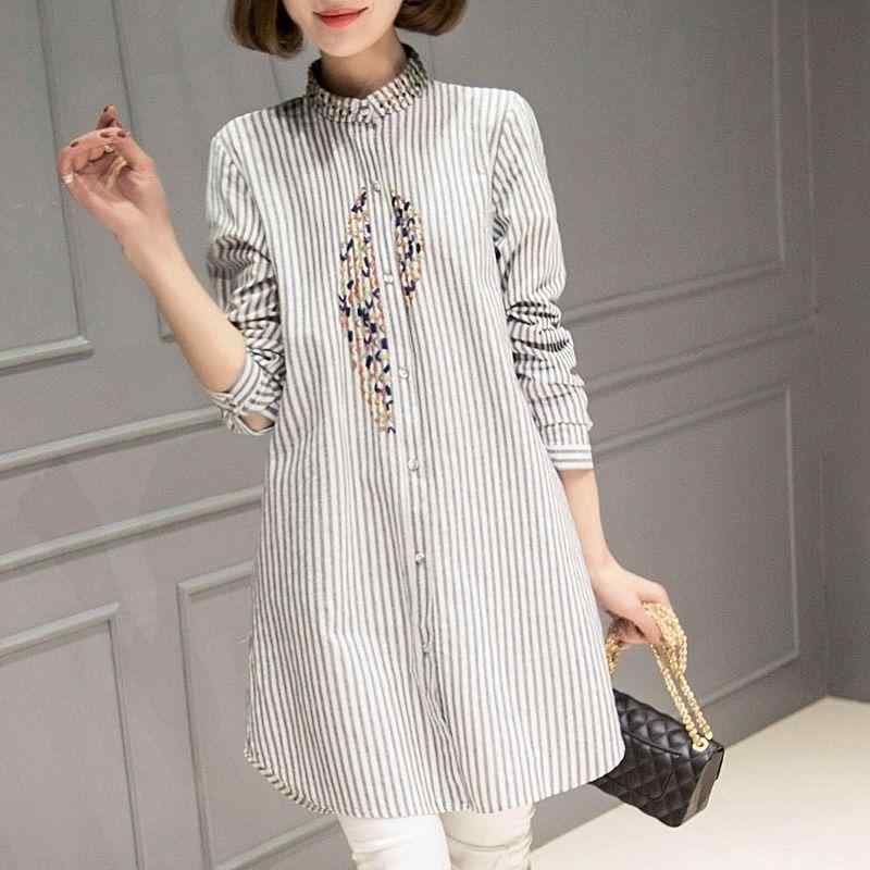 秋コーデ レディース ファッション ミドル丈 長袖 シャツ 春秋 スタイリッシュ ストライプ トップス
