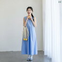 レディース ファッション 服 オシャレ カワイイ 女性用 シンプル 大人カワイイ 大きいサイズ 婦人服 レトロ エア ドレス ブルー 夏 フレンチ スリム ノースリーブ スカート