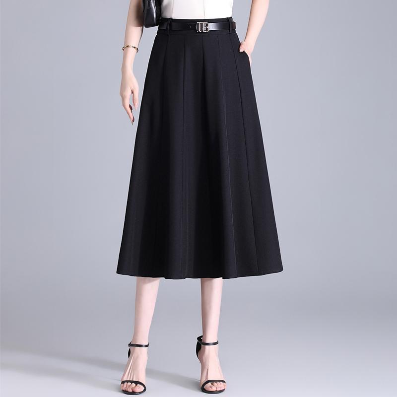 秋コーデ レディース ファッション 通勤 スカート スーツ ハイウエスト スリム ミディアム ロング Aライン プリーツスカート