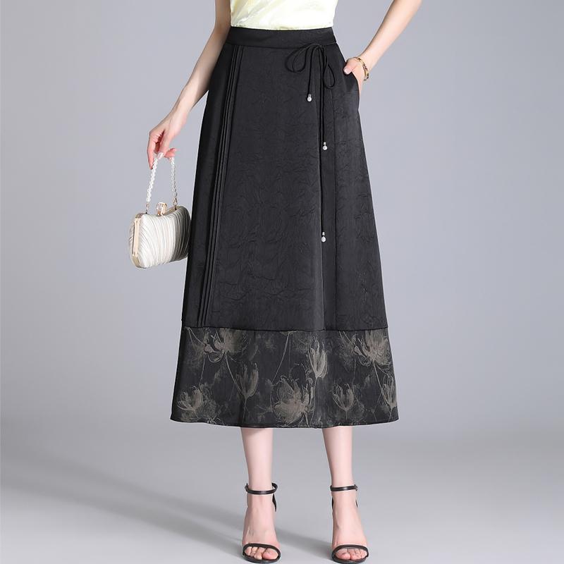 秋コーデ レディース ファッション スカート レトロ ジャカード 女性用 春秋 ハイエンド プリーツ