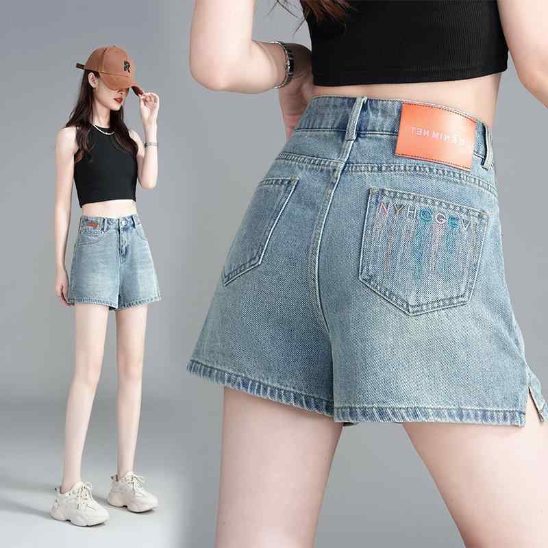 秋コーデ レディース ファッション レトロ デニム パンツ ハイウエスト Aライン 細身 スリム 文字 ワイドレッグ パンツ