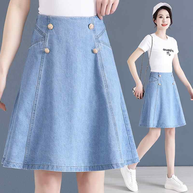 秋コーデ レディース ファッション デニム スカート ハイウエスト ミディアム Aライン スカート スリム プリーツ ふわふわ アンブレラ