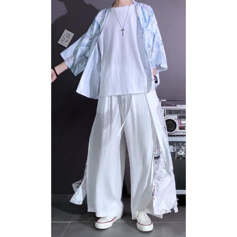 メンズ ファッション 服 男性用 シンプル かっこいい 大人 春コーデ 漢服 ワイドレッグ 紳士服 レトロ ゆったり ストレート レッグ ズボン