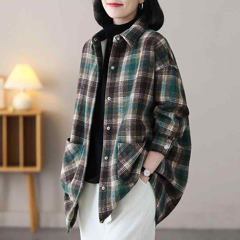 秋コーデ レディース ファッション 大きいサイズ チェック シャツ 春秋 長袖 カジュアル ミドル丈 コート 秋服