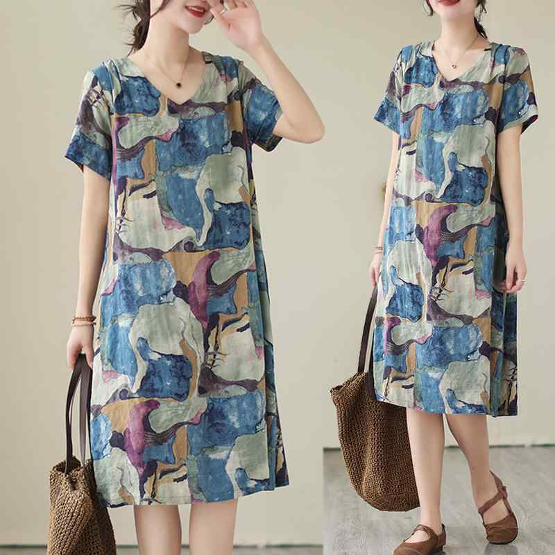 秋コーデ レディース ファッション 女性用 コットン リネン ワンピース ゆったり スリミング 効果 Aライン Vネック