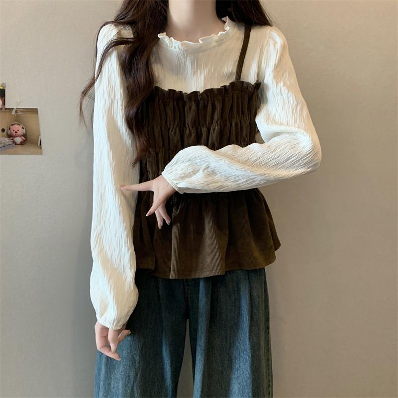 乐天商城 - 秋コーデ レディース ファッション 大きいサイズ フレンチ ハイエンド フェイク ツーピース シャツ 春 ウエスト お トップス