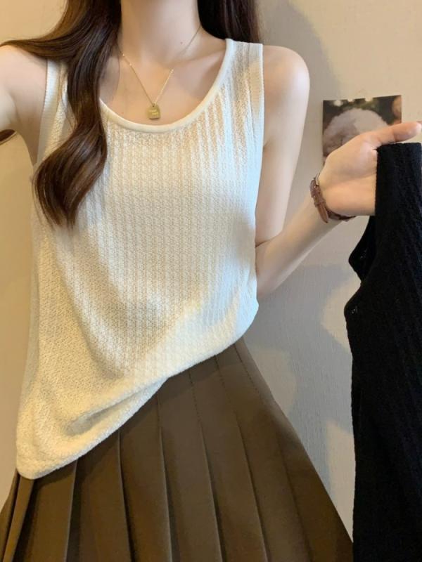 秋コーデ レディース ファッション 春 女性用 ニット ボトム キャミソール 大きいサイズ ノースリーブ ラウンドネック トップス