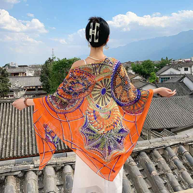 Stole - レディース ファッション 小物 オシャレ アイテム ショール マフラー ケープ ストール 季節物 オレンジ エスニック ショール スカーフ マント