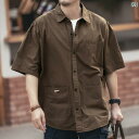 メンズ ファッション 服 男性用 オシャレ シンプル 大人 かっこいい 大きいサイズ ストリート 紳士服 グリーン レトロ 半袖 シャツ 夏 ゆったり ワークシャツ 綿 トップス