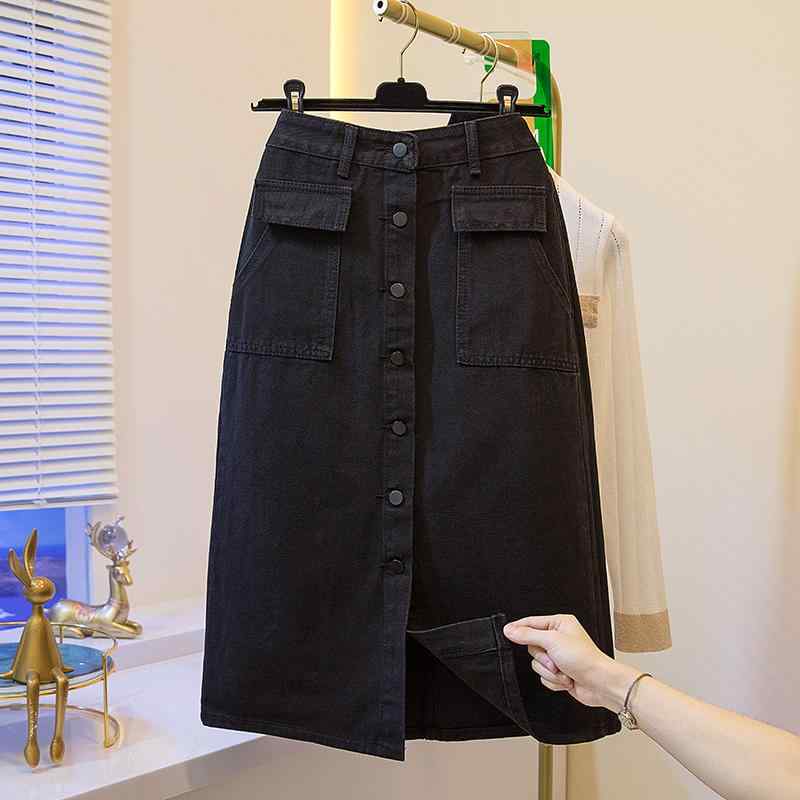秋コーデ レディース ファッション ハイウエスト スリム ブラック デニム スカート 春 Aライン ストレート ロング スカート