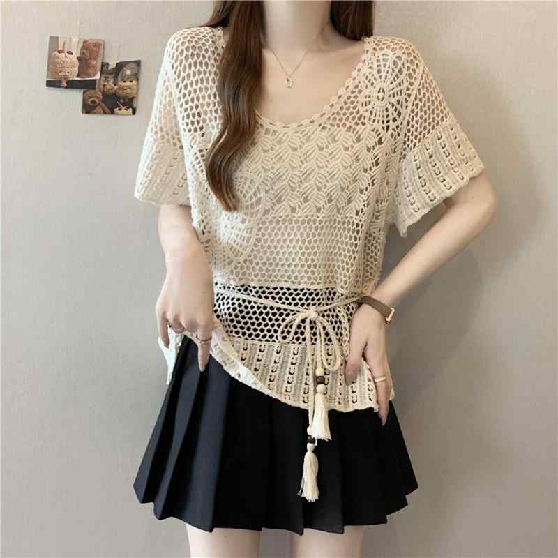 秋コーデ レディース ファッション フレンチ フック フラワー 半袖 ニット セーター 大きいサイズ アウターウェア カーディガン ウエスト トップス