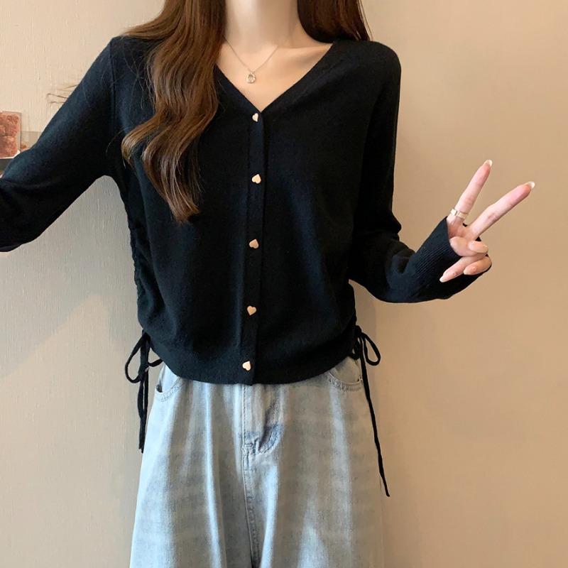 秋コーデ レディース ファッション 女性用 ハイエンド 黒 Vネック セーター スリミング レイヤリング シャツ(4.0)