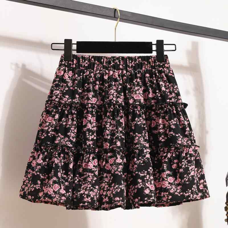 秋コーデ レディース ファッション 大きいサイズ ハイウエスト シフォン 花柄 スカート ケーキ 女性用 スリム プリーツスカート