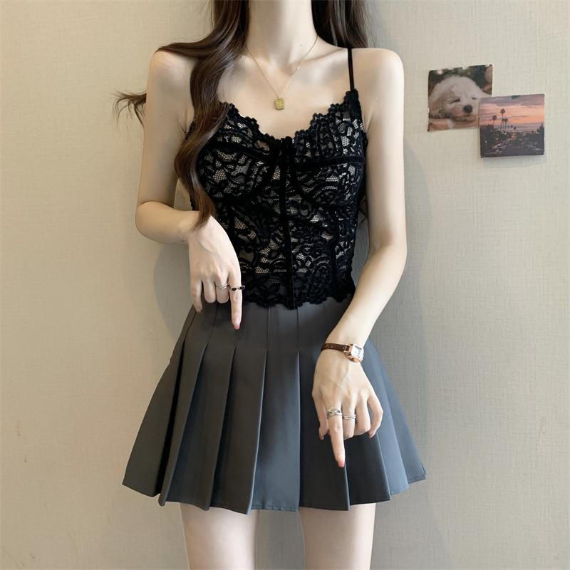 秋コーデ レディース ファッション 春 女性用 フレンチ レース フィッシュボーン キャミソール サスペンダー 胸パッド ブラジャー ワンピース インナーウェア