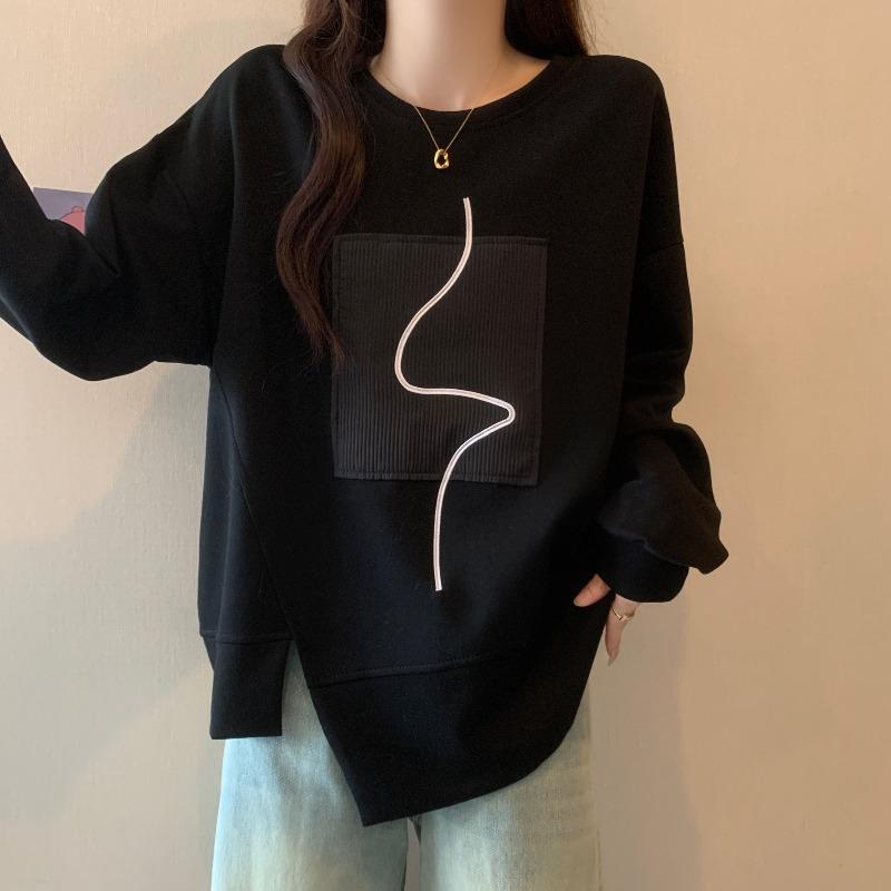 秋コーデ レディース ファッション 黒 セーター スリム ミディアム ロング カジュアル ショルダー トップス(4.0)