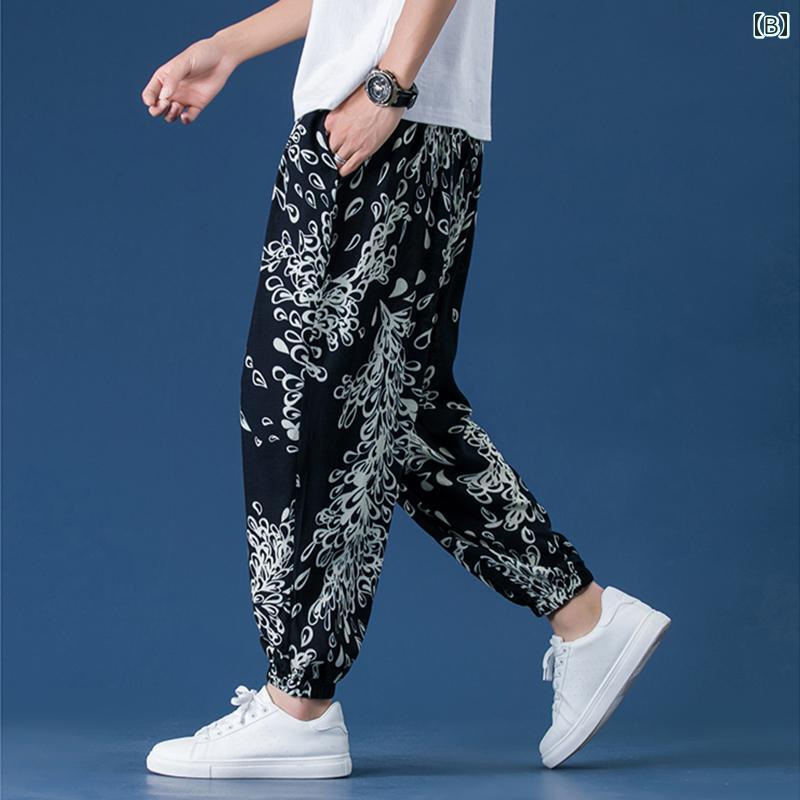 メンズ ファッション 服 男性用 オシャレ シンプル 大人 かっこいい ストリート エスニック 綿　麻 パンツ カジュアル バギーパンツ