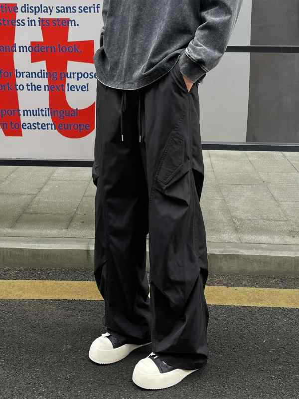 メンズ ファッション 服 男性用 オシャレ シンプル 大人 かっこいい ストリート アメリカン ワークウェア パラシュート パンツ ストレート ブラック スポーツ カジュアル