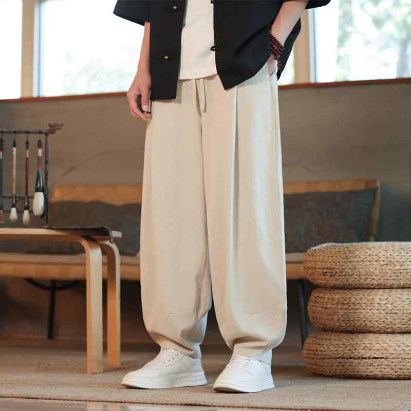 メンズ ファッション 紳士服 パンツ 男性用 夏 薄手 レトロ ワイドレッグ ファッション レジャー カジュアル コットンリネン ゆったり 快適 軽量 通気性 涼しい 普段使い アウトドア